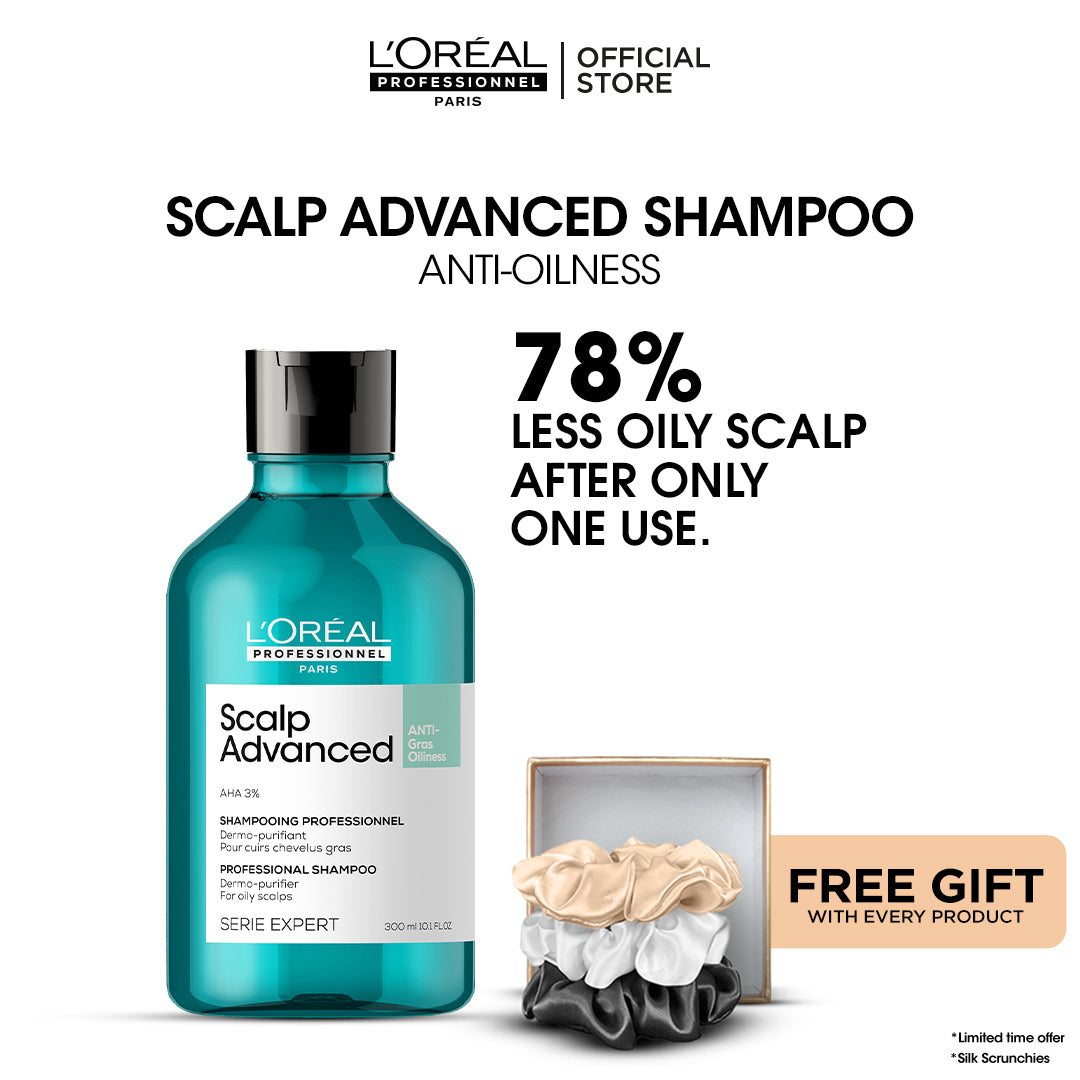 Loreal Professionnel Serie Expert Scalp Advanced Anti-Oiliness Shampoo 300ml + Free Silk Scrunchies