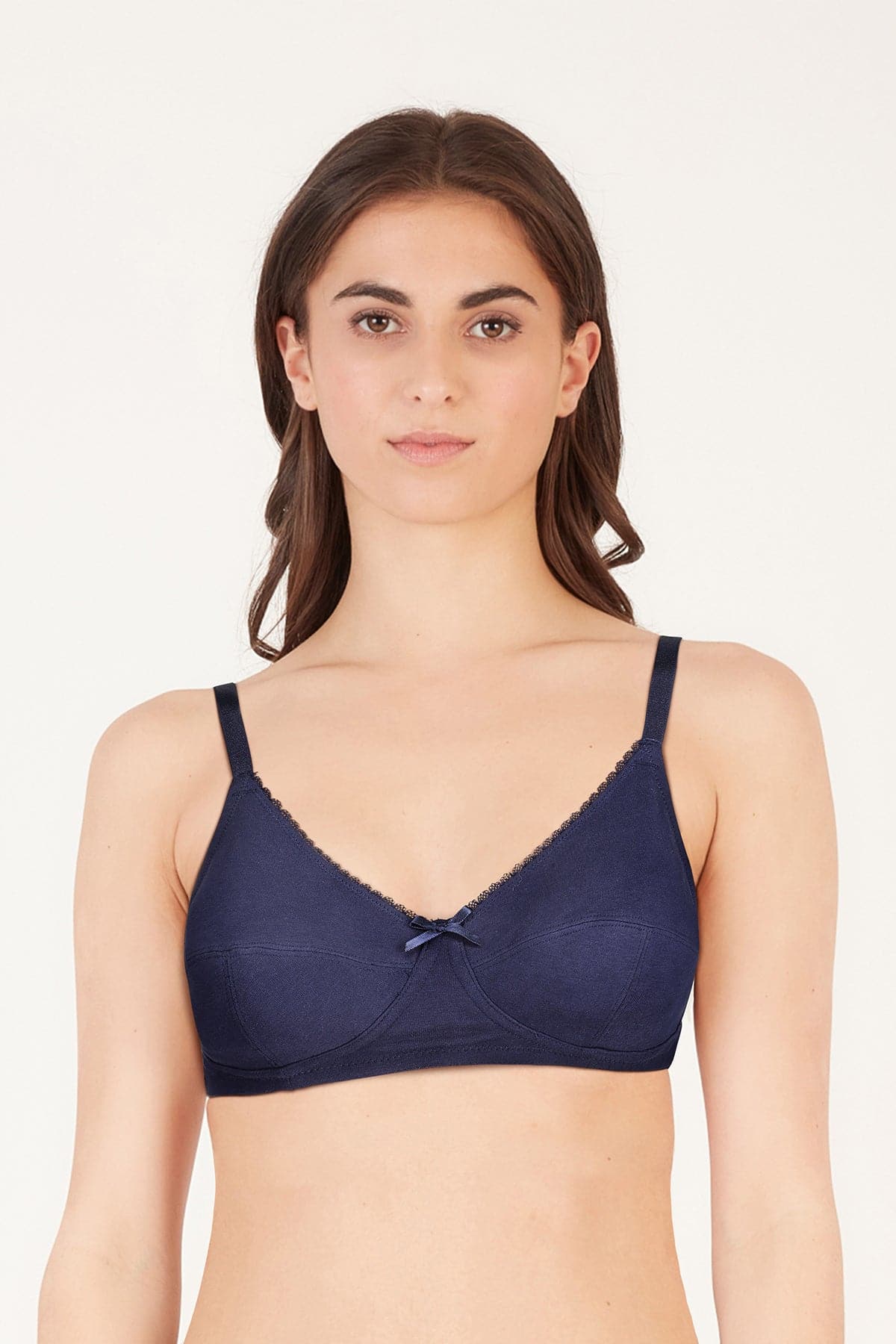 British Lingerie Studio Cansu Non Wired And Non Padded Cotton Bra - Mid  Blue