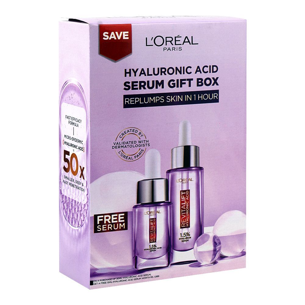 L'Oreal Paris Revitalift 1.5% Hyaluronic Acid Serum 30ml + Hyaluronic Acid Serum 15ml Free, For All Types Of Skin