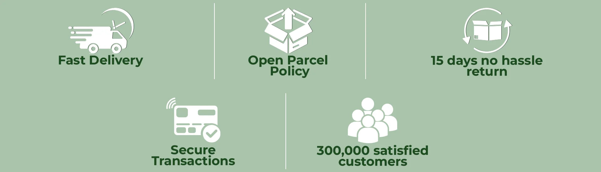 Fast Delivery | Open Parcel Policy | Secure Transactions | 300k+ Satisfied Customers | 15 Days No Hassle Return