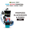 Garnier Pure Active 3 In 1 Charcoal Blackhead Face Wash Mask Scrub - 50ml