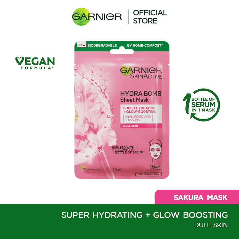 Garnier Bright Complete Vitamin C Booster Serum - 30ml +  Hydra Bomb Sakura Mask