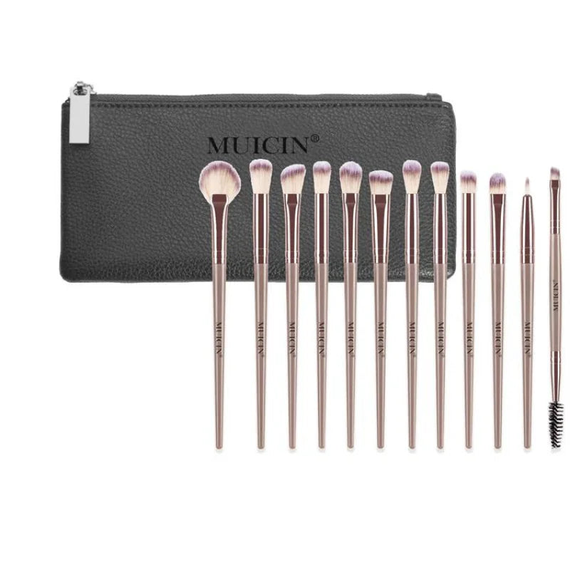 Muicin 12 Pieces Complete Vegan Eyebrush Set With Pouch