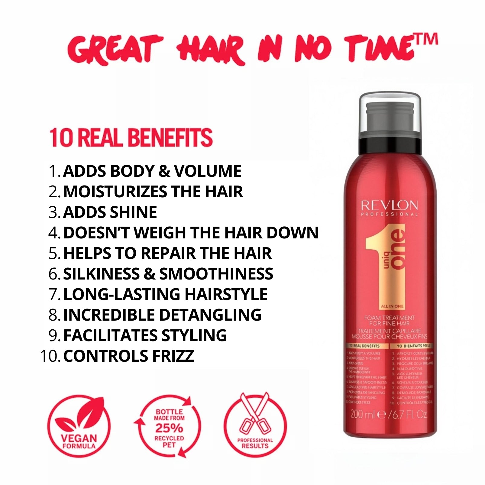 Revlon Professional UniqONE™ Foam Treatment - 200ml - "All-in-One" 10 Benefits Hair Serum - Classic Fragrance