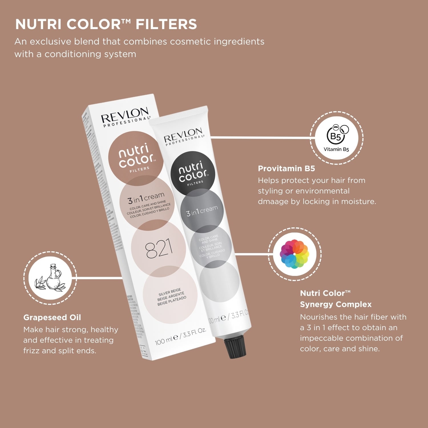 Revlon Professional Nutri Color™ Filters 3-In-1 Hair Color - Silver Beige 821 - 100ml