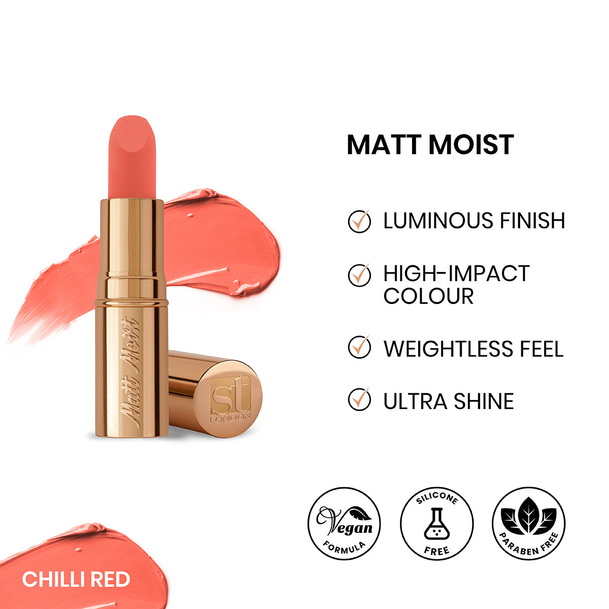 ST London Matt Moist Long-Lasting Lipstick Chilli Red