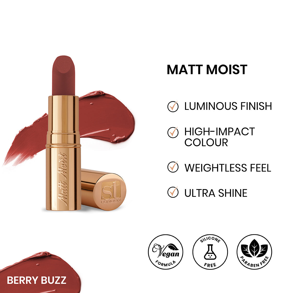 ST London Matt Moist Long-Lasting Lipstick - Berry Buzz