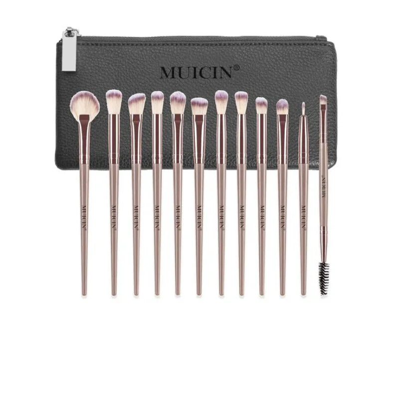 Muicin 12 Pieces Complete Vegan Eyebrush Set With Pouch