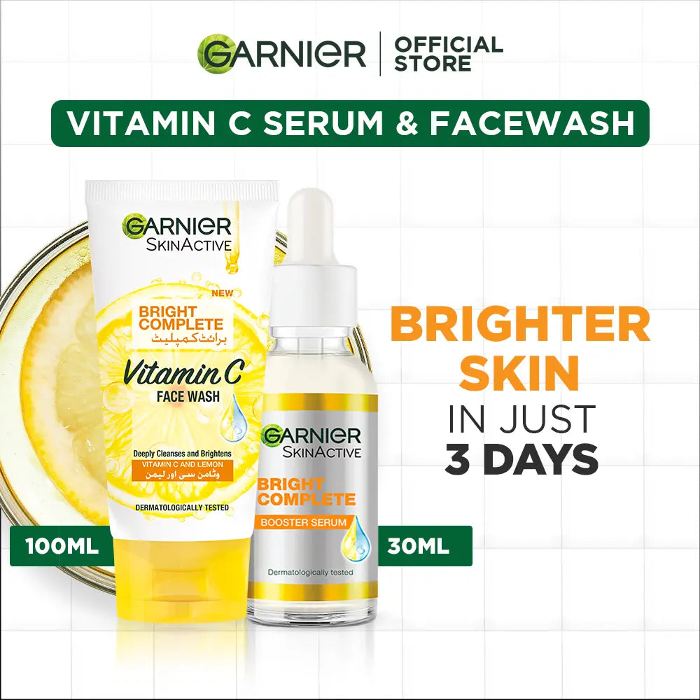 Garnier Bright Complete Vitamin C Facewash - 50 ml  + Vitamin C Serum 30ml