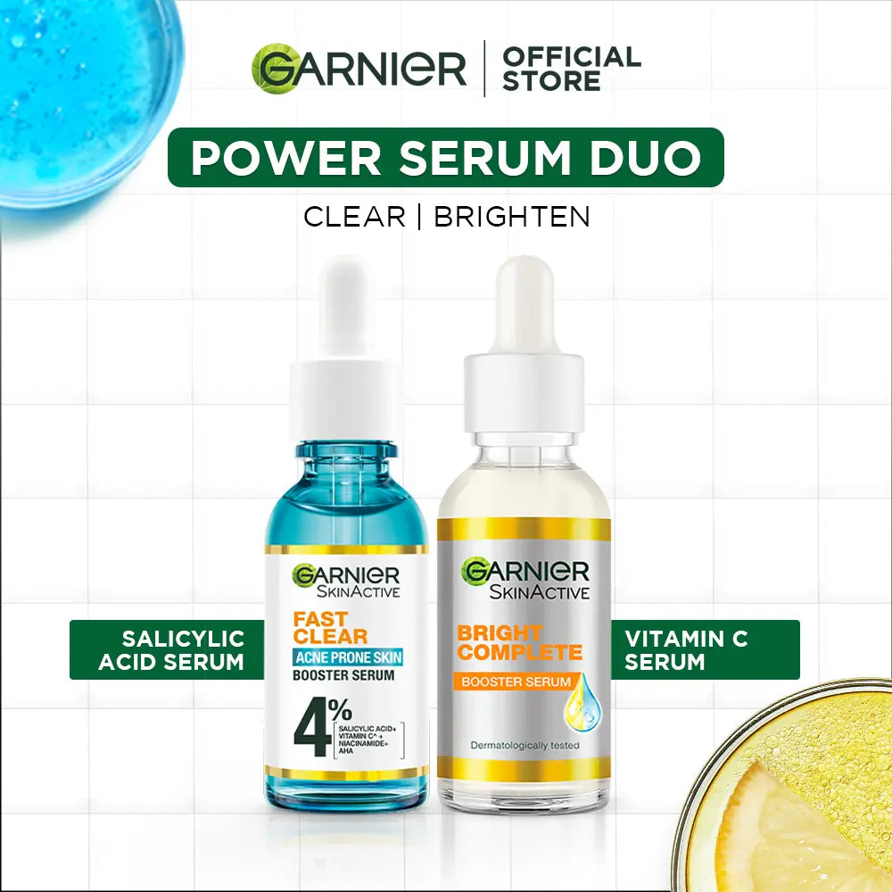 Garnier Clear & Brighten: Fast Clear Serum 15ml + Vitamin C Serum 30ml