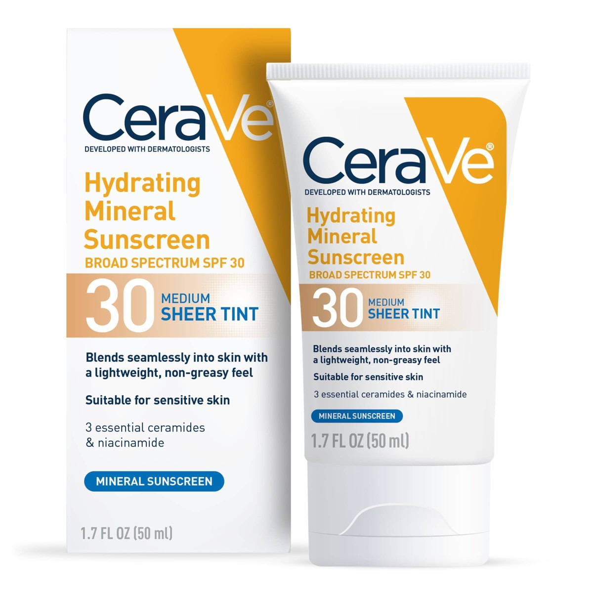 CeraVe Hydrating Mineral Tinted Face Sunscreen SPF 30 Medium 50ml front