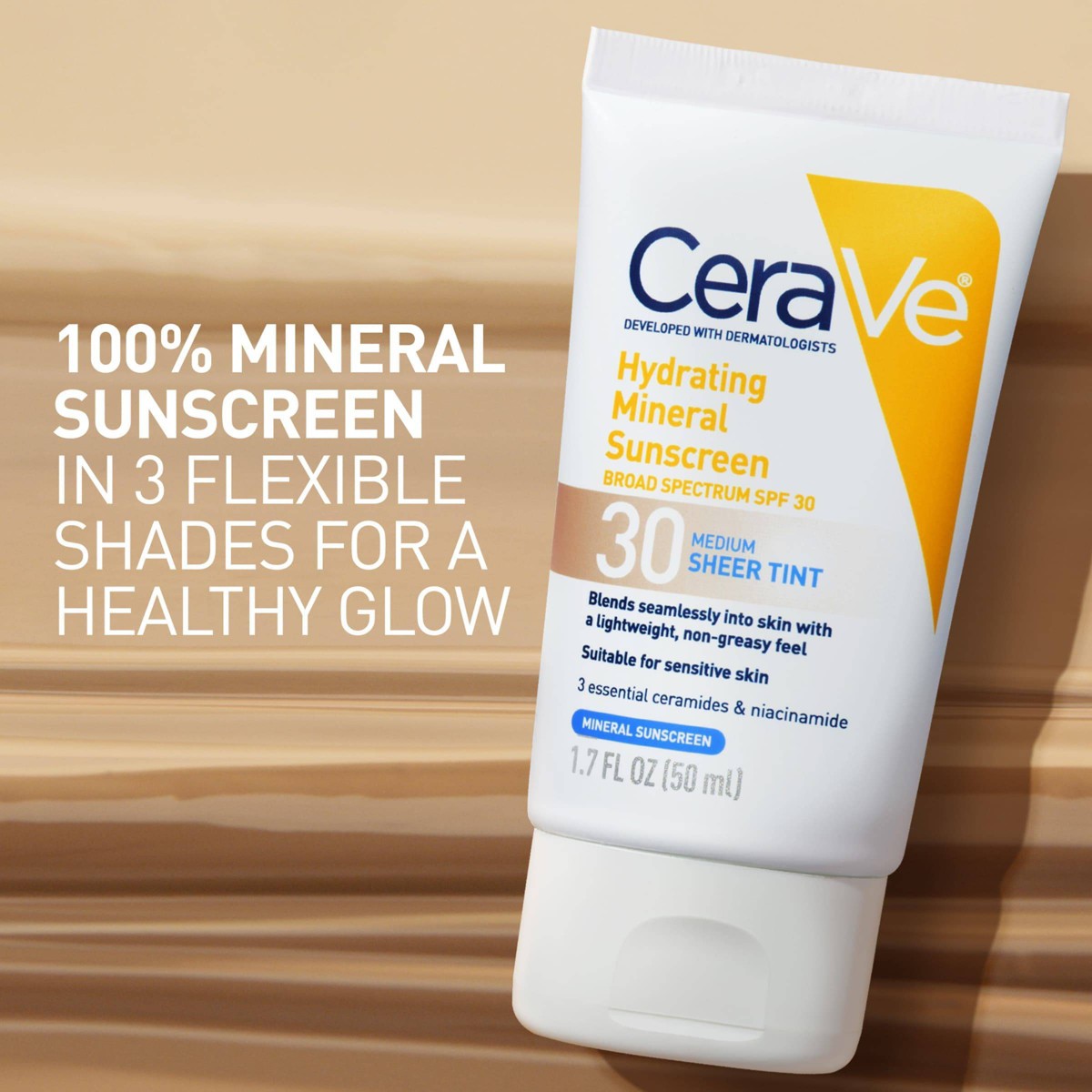 CeraVe Tinted Mineral Sunscreen SPF 30 100% mineral zinc oxide titanium dioxide