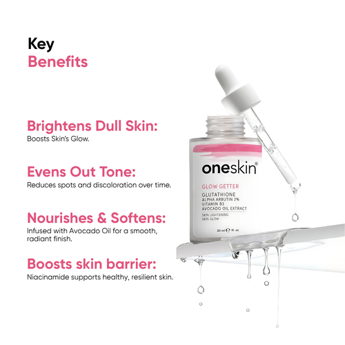 Oneskin Glow Getter Glutathione Alpha Arbutin 2%, Vitamin B3, Avocado Oil Extract - 30ml