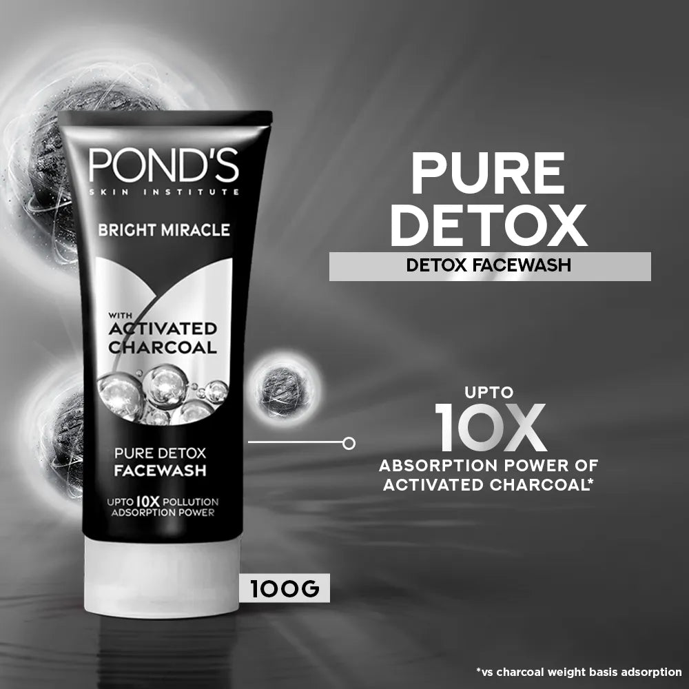 POND'S Bright Miracle Detox Facewash | 10X Power of Activated Charcoal- 100g