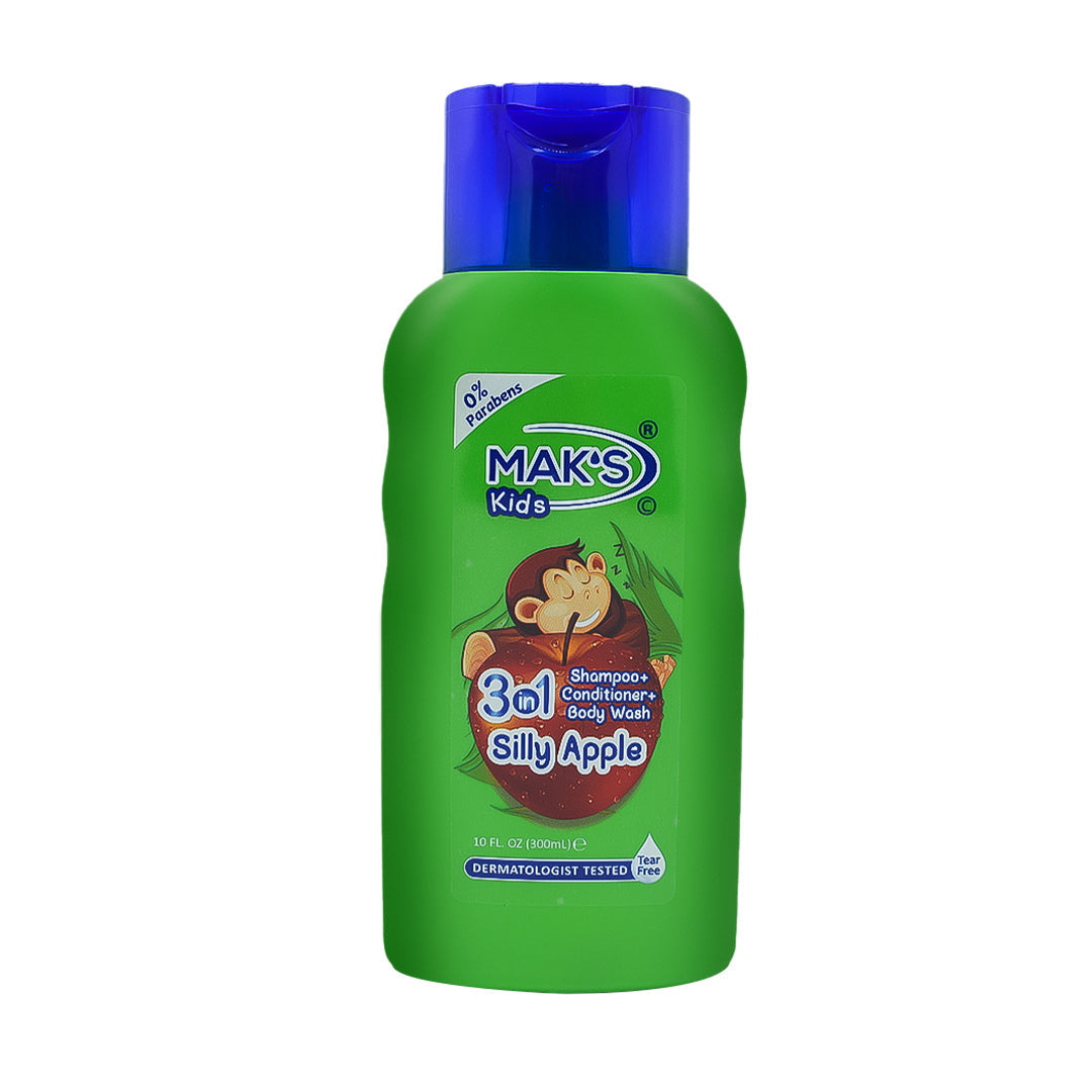 MAK’S Kids 3in1 Shampoo + Cond + Body Wash Silly Apple 300ml