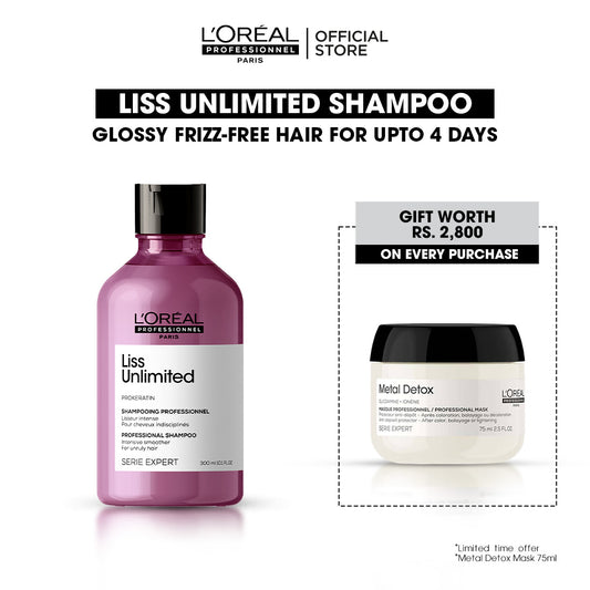 Loreal Professionnel Serie Expert Liss Unlimited Shampoo - 300ml + Free Metal Detox Mask - 75ml