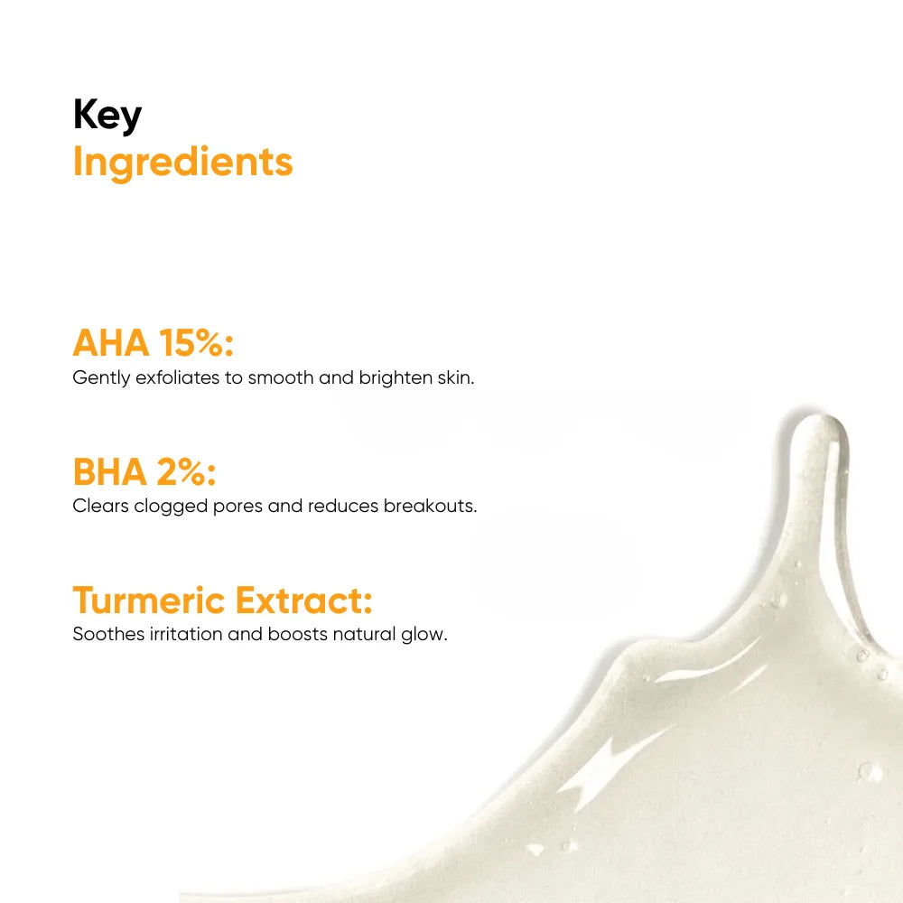 Oneskin Peel Perfect AHA 15% + BHA 2%, Turmeric Extract - 30ml