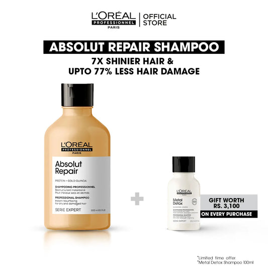 Loreal Professionnel Serie Expert Absolut Repair Shampoo - 300ml - For Dry And Damaged Hair+ 100ml free metal detox shampoo