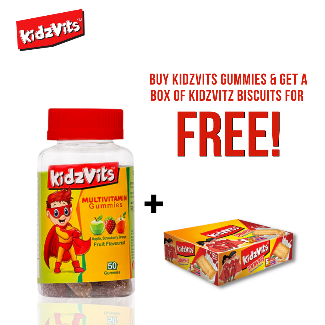 Kidzvits Multivitamin Gummies - Fruit Flavored Vitamin Jellies + Free Biscuits Pack - Premium Vitamins & Supplements from Kidz Vitz - Just Rs 999! Shop now at Cozmetica