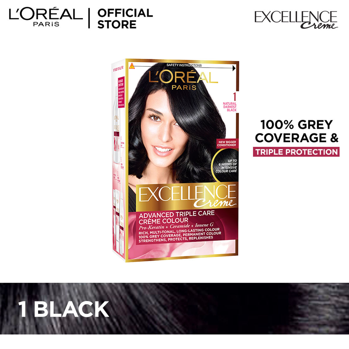 LOreal Paris Excellence Crème Hair Color - 1 Black Noir