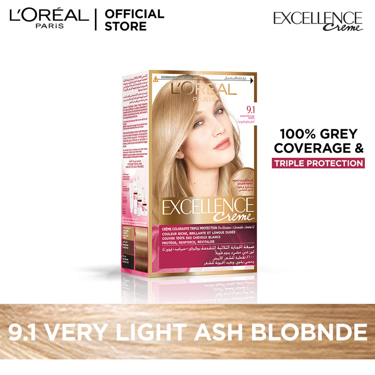 LOreal Paris Excellence Creme Hair Color - 9.1 Very Light Ash Blonde