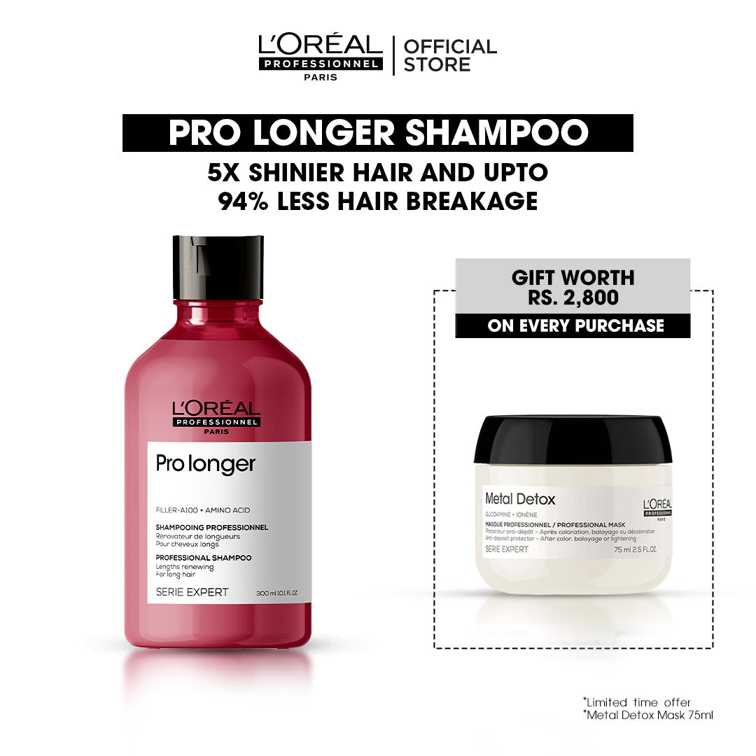 Loreal Professionnel Serie Expert Pro Longer Shampoo With Filler-A100 And Amino Acid - 300ml + Free Metal Detox Mask - 75ml