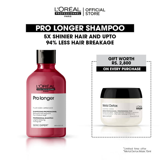 Loreal Professionnel Serie Expert Pro Longer Shampoo With Filler-A100 And Amino Acid - 300ml + Free Metal Detox Mask - 75ml