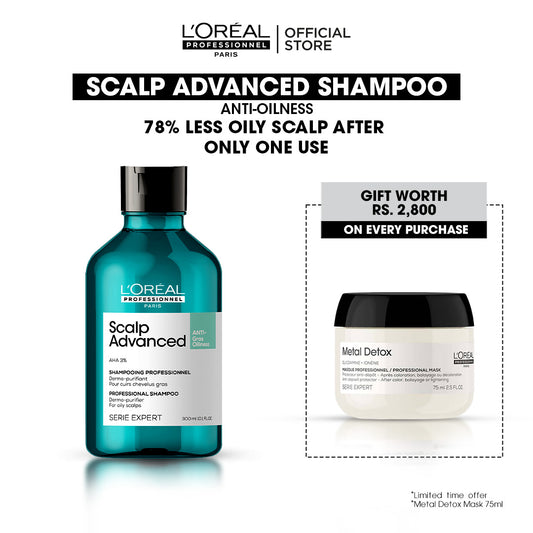 Loreal Professionnel Serie Expert Scalp Advanced Anti-Oiliness Shampoo 300ml+ Free Metal Detox Mask - 75ml