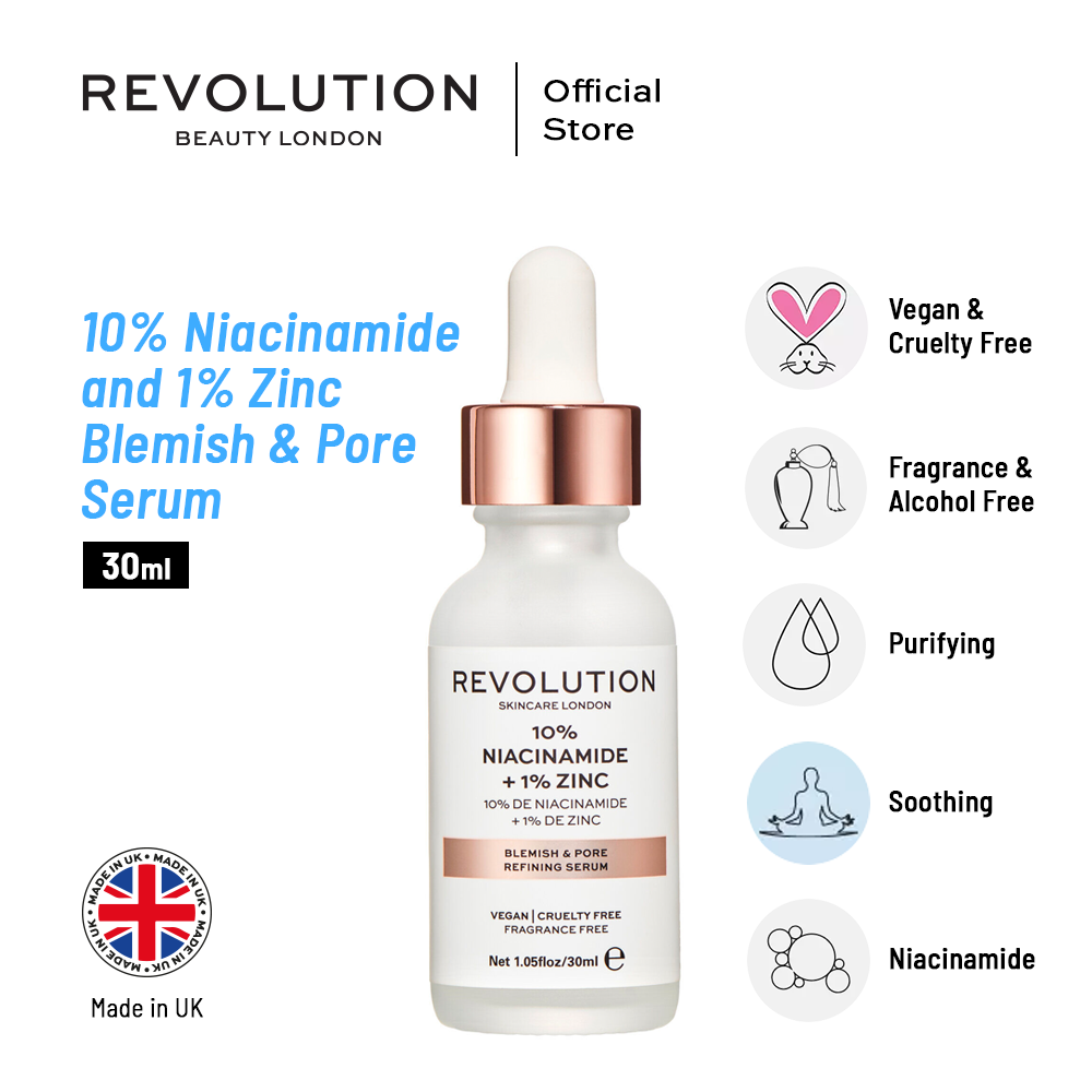 Revolution Skincare 10% Niacinamide and 1% Zinc Blemish & Pore Serum - 30ml - Premium Toners from Makeup Revolution - Just Rs 4070! Shop now at Cozmetica