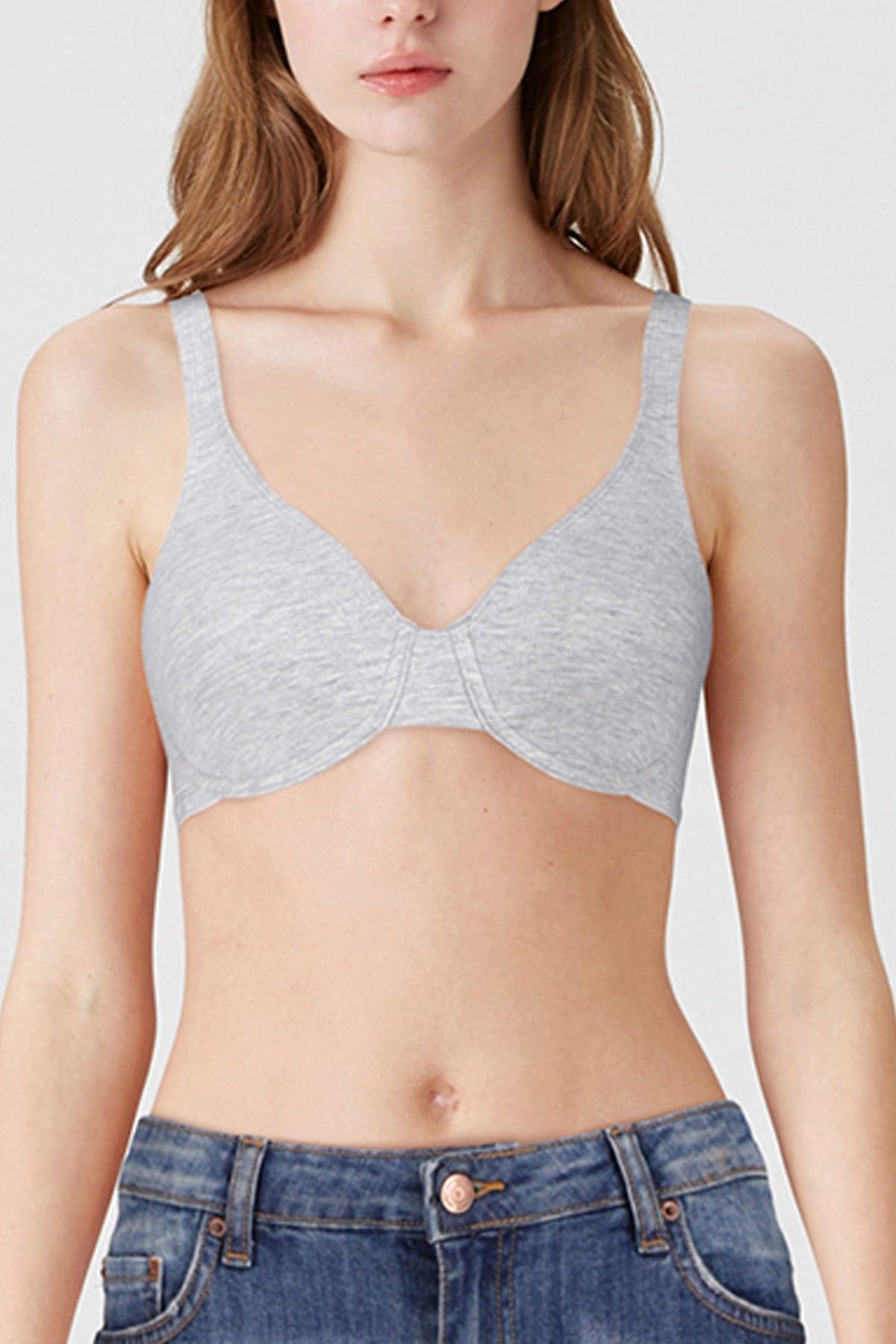 British Lingerie Studio Camille Wired And Non Padded Cotton Bra - Gray  Melange