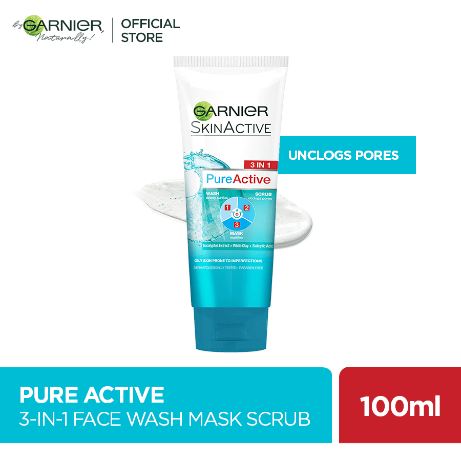 Garnier Pure Active 3 In 1 Face Wash Mask Scrub - 100ml - Premium Facial Cleansers from Garnier - Just Rs 769! Shop now at Cozmetica