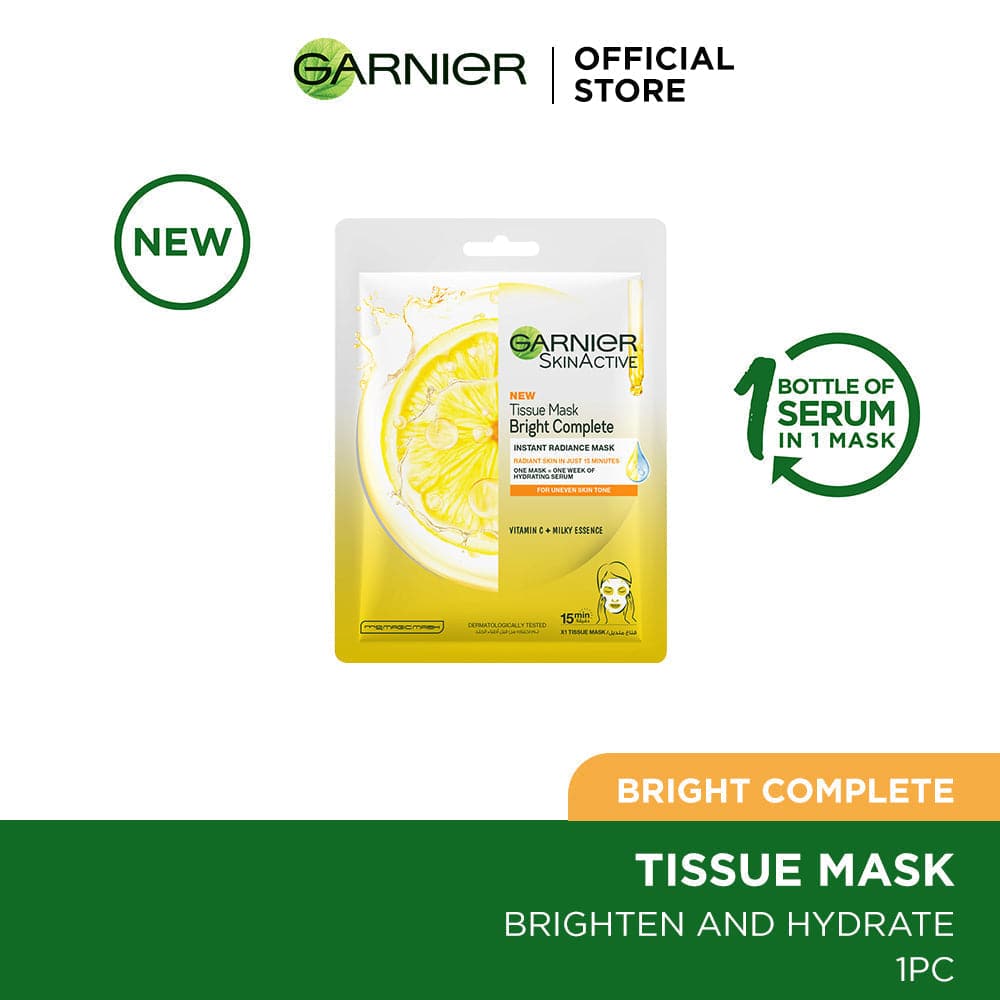 Garnier Skin Active Bright Complete Tissue Mask - Premium Skin Care Masks & Peels from Garnier - Just Rs 352! Shop now at Cozmetica